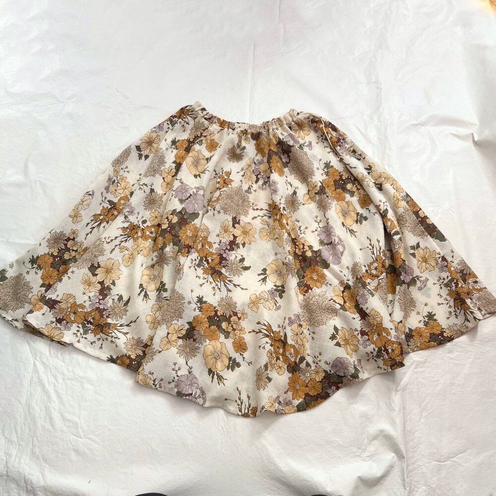 Vintage Patty Woodard skirt elastic waist small cream tan brown floral print